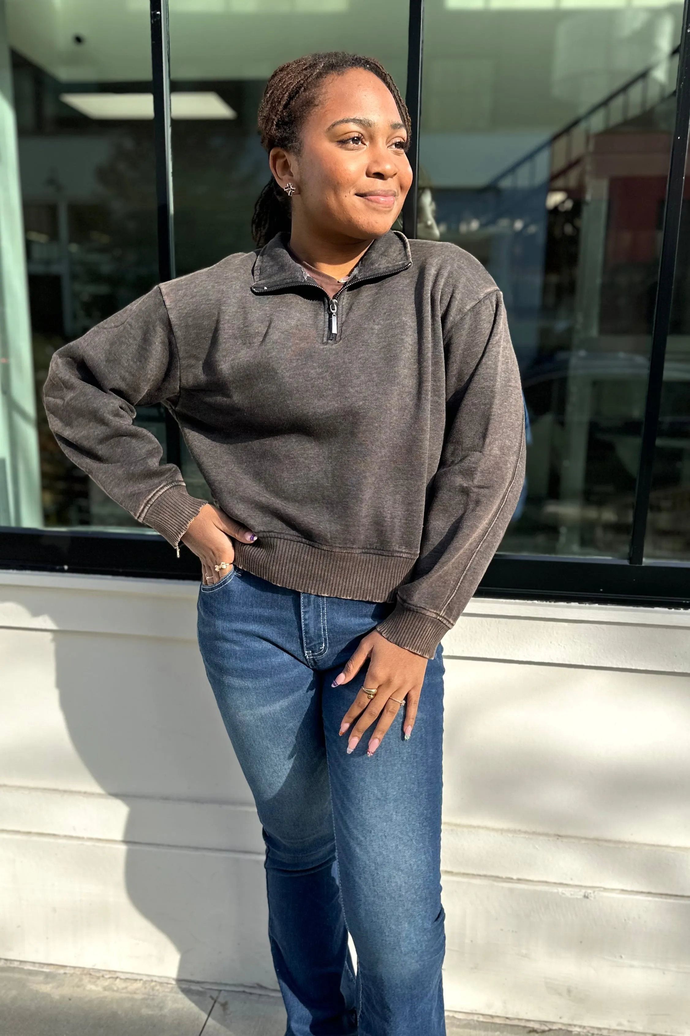 TEAGAN Half Zip Pullover - Charcoal