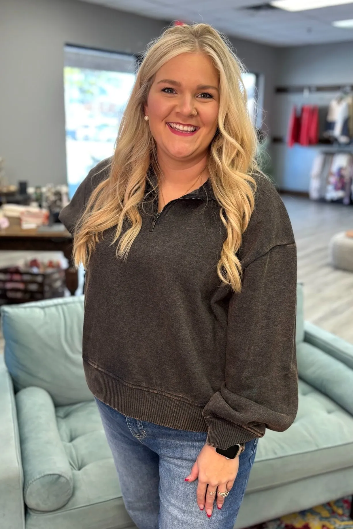 THEA Half Zip Pullover - Charcoal (Plus Size)