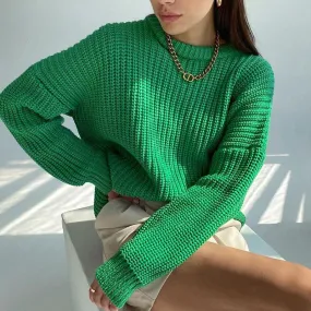 Wenkouban-Christmas Thanksgiving outfits_Basic Warm Vintage Green Thick Oversized Knitted Loose White Christmas Sweater