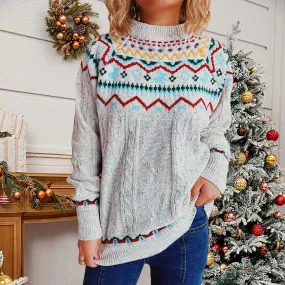Wenkouban-Christmas Thanksgiving outfits_Vintage Striped Long Sleeve Jacquard O-Neck Loose Christmas Christmas Sweater