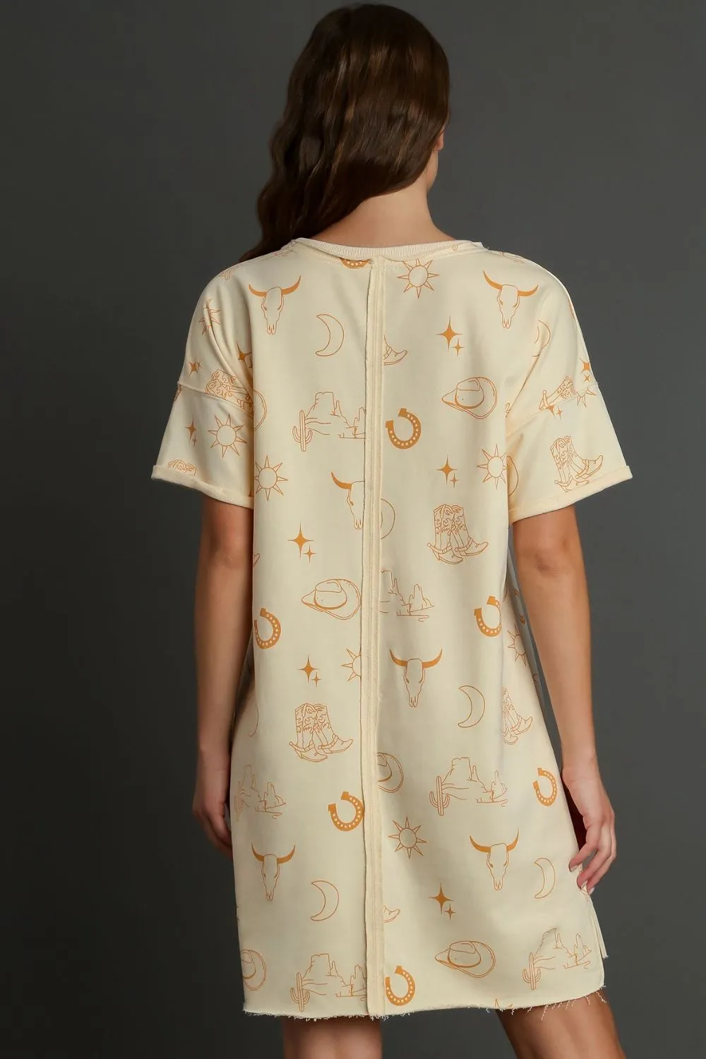 Western Print French Terry Short Sleeve T-Shirt Dress