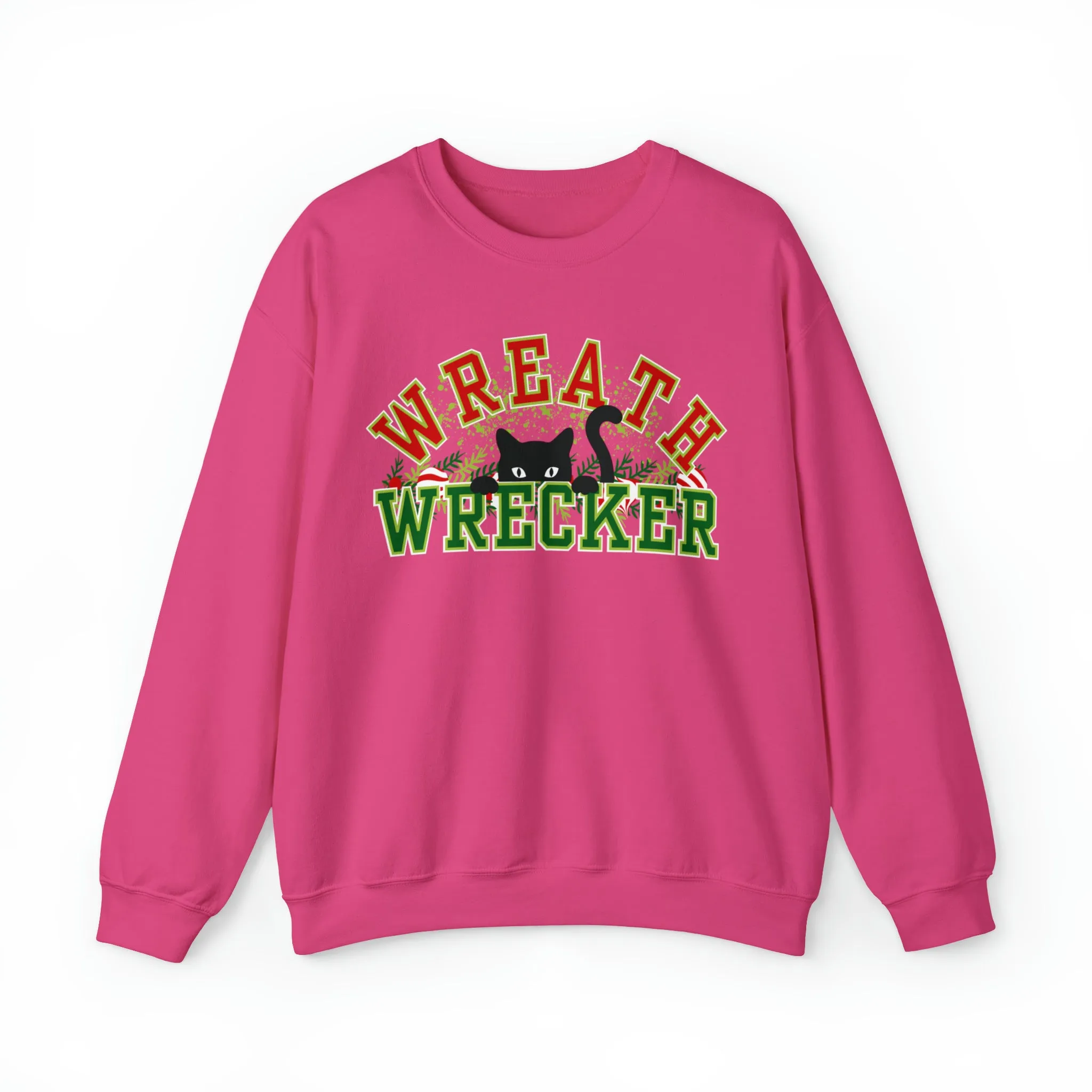 Women's 'Wreath Wrecker' Sweatshirt: Playful Cat Design for Festive Fun and Comfort