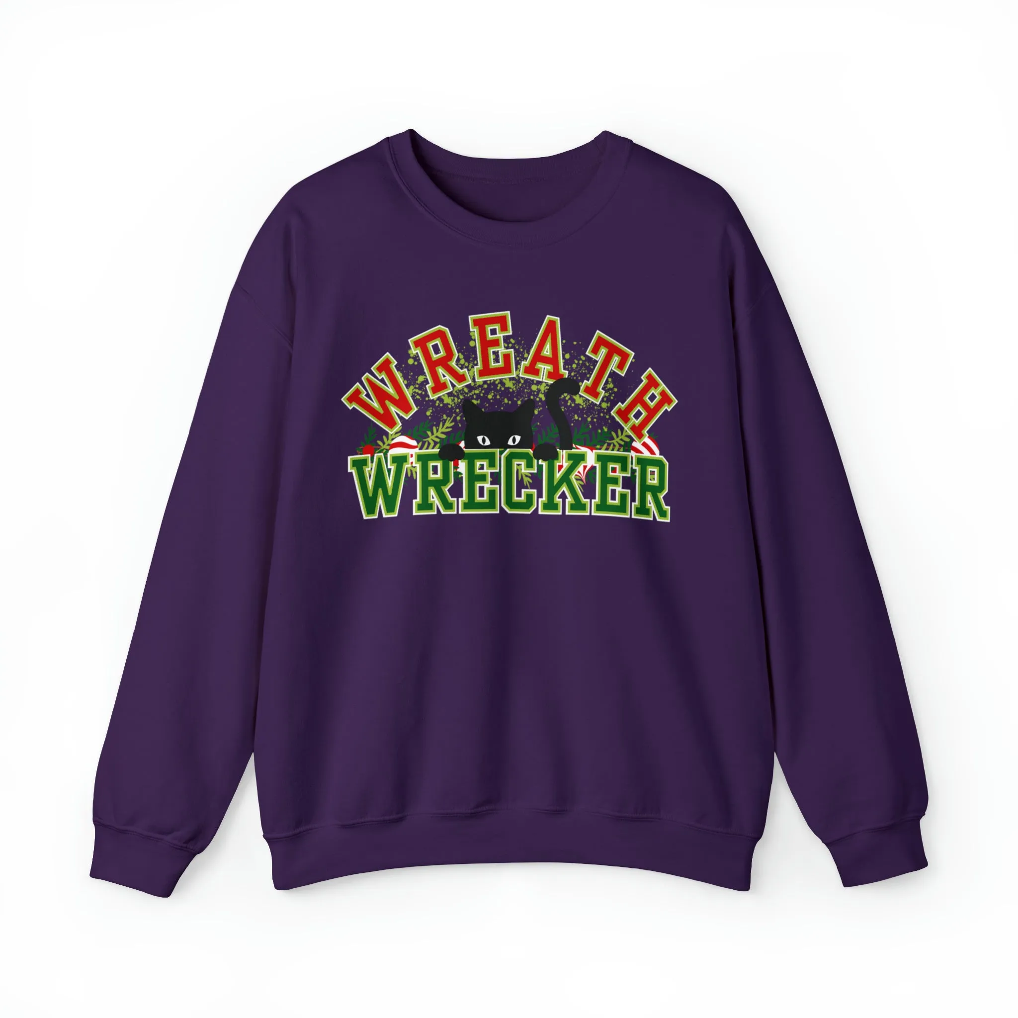 Women's 'Wreath Wrecker' Sweatshirt: Playful Cat Design for Festive Fun and Comfort