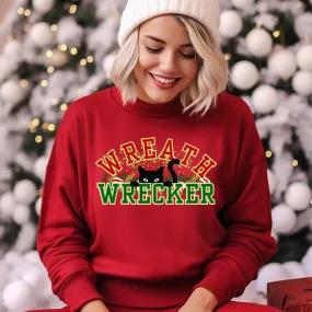 Women's 'Wreath Wrecker' Sweatshirt: Playful Cat Design for Festive Fun and Comfort