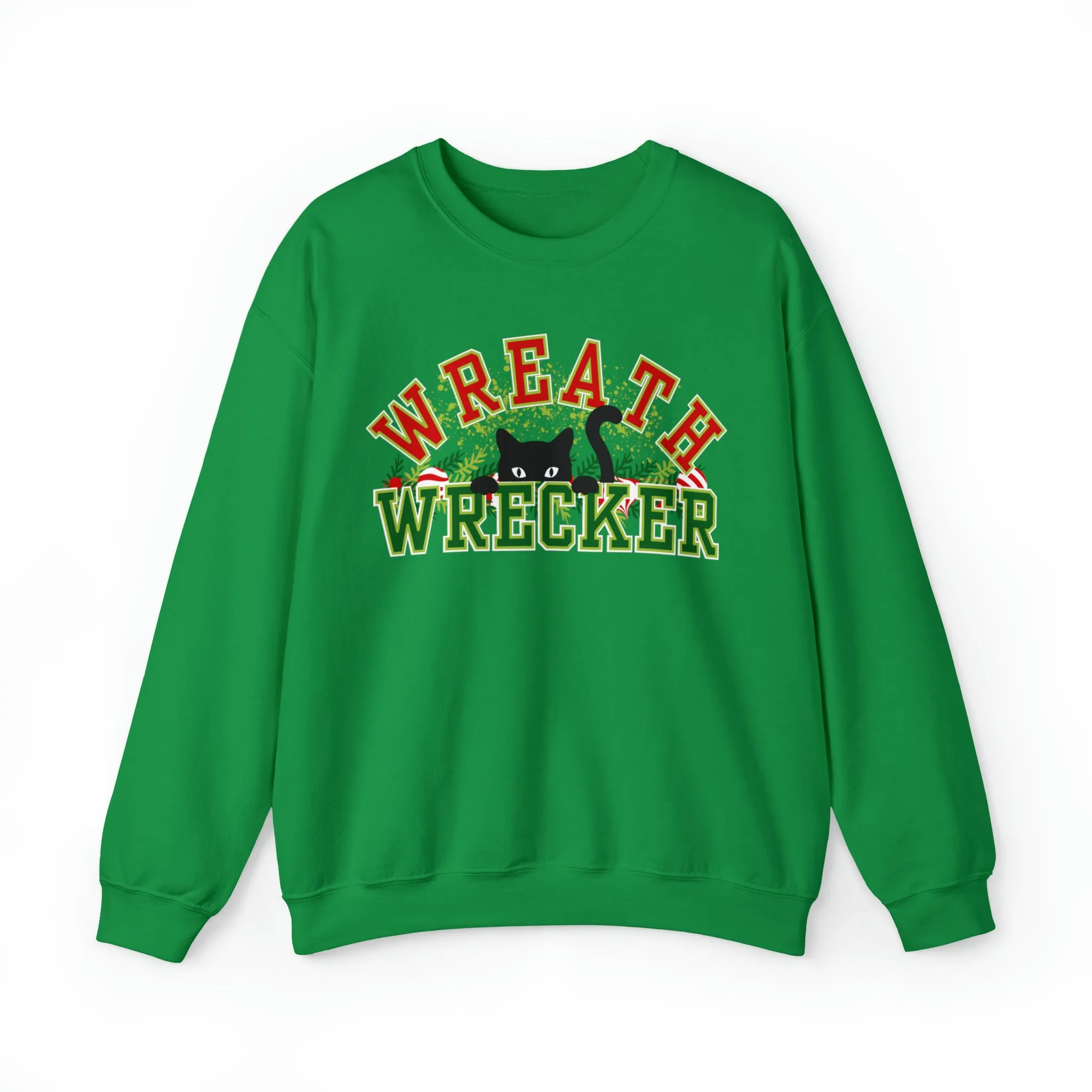 Women's 'Wreath Wrecker' Sweatshirt: Playful Cat Design for Festive Fun and Comfort