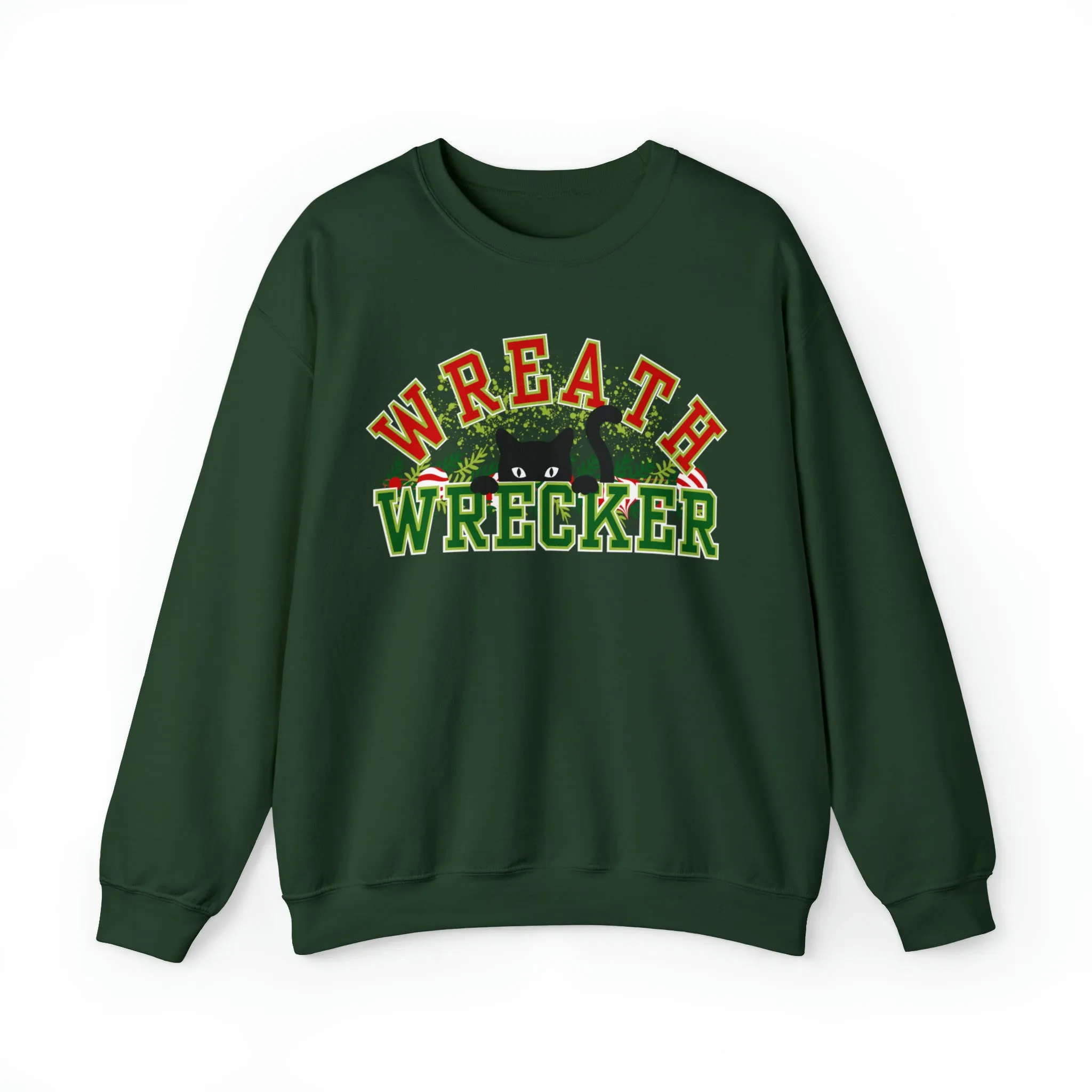 Women's 'Wreath Wrecker' Sweatshirt: Playful Cat Design for Festive Fun and Comfort