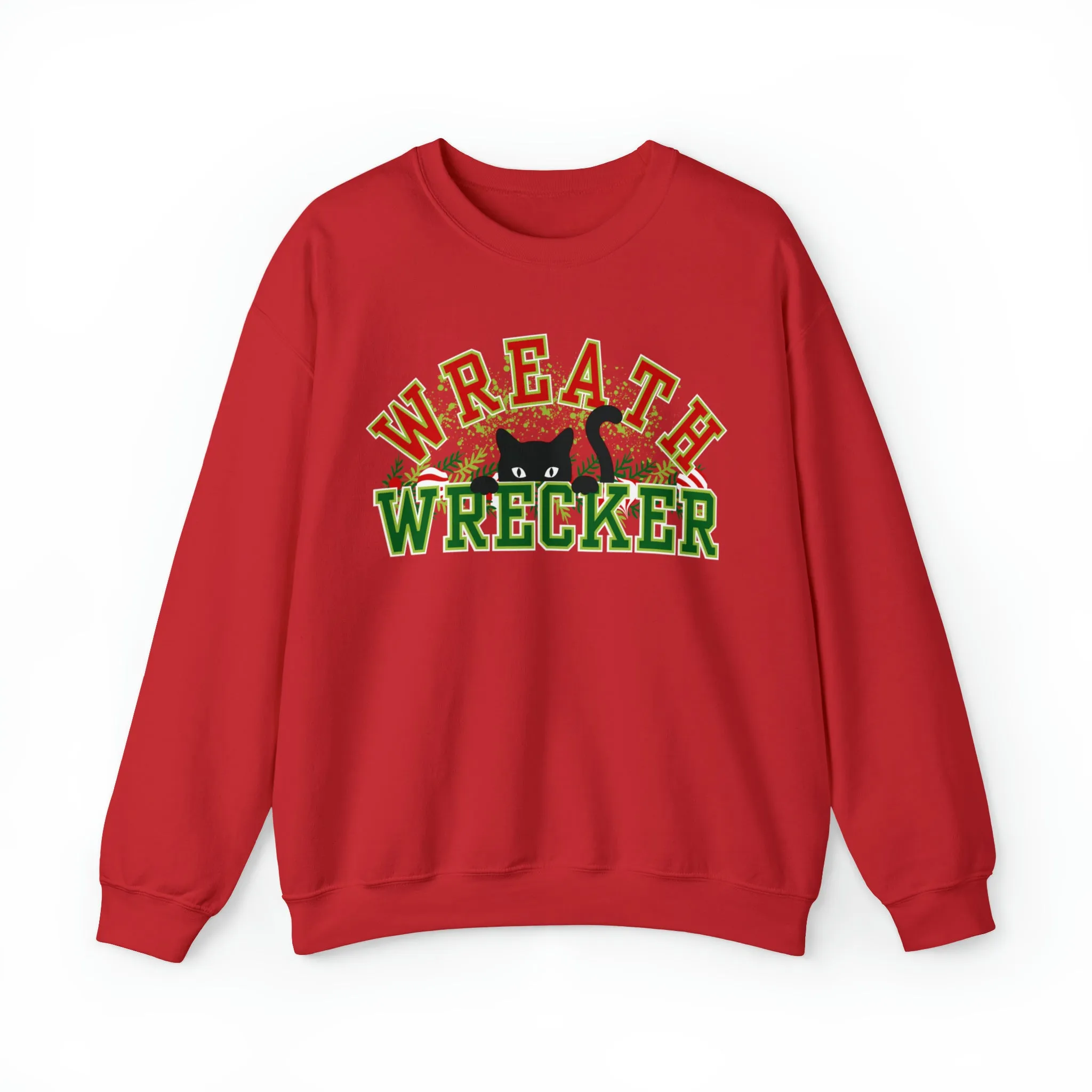 Women's 'Wreath Wrecker' Sweatshirt: Playful Cat Design for Festive Fun and Comfort
