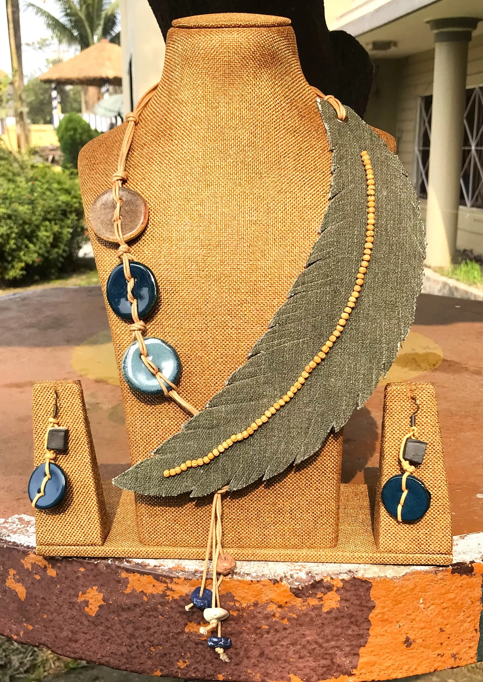 Zuri Denim Necklace & Earrings set